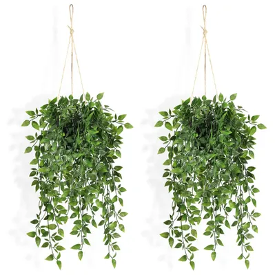 Image de Plantes suspendues artificielles pour l'intérieur, lot de 2, plantes vertes artificielles