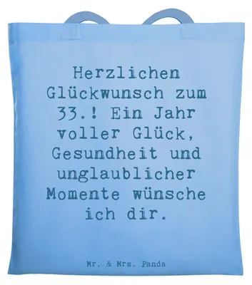 Produktbild von Mr. & Mrs. Panda dokumententasche Spruch 33. Geburtstag Wünsche - Sky Blue - Geschenk, Alter, Tote Bag, Geburtstagskarte, wunderbare Erlebnisse, Happy Birthday, feiern