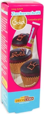 Produktbild von goldene Zuckerschrift, Zuckerguss in Gold für Tortendeko, 1 Tube, 18g