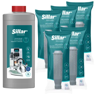 Produktbild von Sillar Wartungsset – 5x Wasserfilter + Entkalker 1L – für Kaffeemaschinen Krups Nivona Melitta