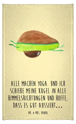 Produktbild von Mr. & Mrs. Panda Handtuch Avocado Yoga - Gelb Pastell - Geschenk, Baumwollhandtuch, Gäste-WC, Bauch, gäste wc, Humor, Haha, Hilfe, Frotteetuch, Klein, Unsportlich