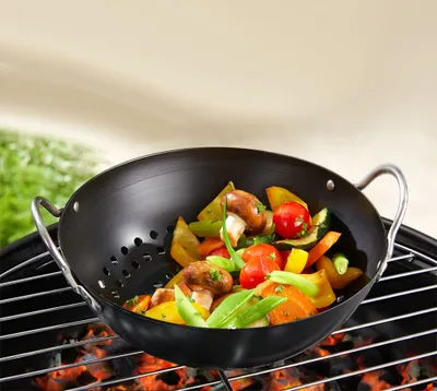 Produktbild von Grillschale Gemüsepfanne Grillkorb Grillpfanne BBQ Grill Pfanne rund 2 Griffe