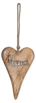 Wanddeko aus Mangoholz mit Schriftzug "Home", H 26 cm, natur/silber