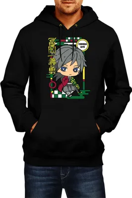 Zdjęcie produktu dla Męska Bluza Z Kapturem Demon Anime Slayer Kimetsu No Yaiba Chibi Giyu Tomioka, Man 2XL / Czarny