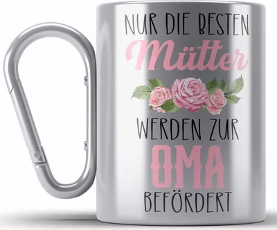 Produktbild von Trendation - Du Wirst Oma 2023 Edelstahl Tasse Karabiner Geschenk Schwangerschaft Verkünden Überraschung Geschenkidee Schwangerschaftsverkündung (Silber)