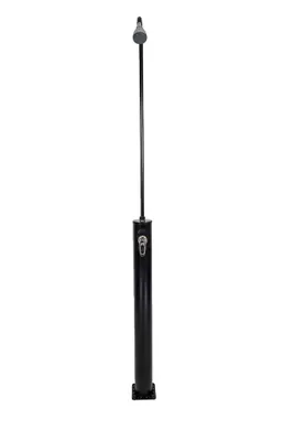 A black outdoor shower stand with a shower head at the top and a faucet on the main body.