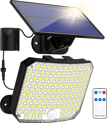 Produktbild von 118 LED Solarleuchte Bewegungsmelder 3 Lichtmodi IP65 Wasserdicht Solarlampe mit Fernbedienung für Terrasse, Garage, Veranda, Hof