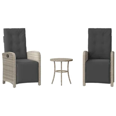 Produktbild von vidaXL 3-tlg. Bistro-Set mit Kissen Hellgrau Poly Rattan