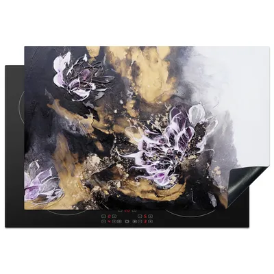 Obrázok produktu pre MuchoWow® Kryt na varnú dosku - Ochrana pred indukciou - 78x52 cm - Vinylová krycia podložka - Zväčšuje veľkosť pracovnej dosky - Kryt na sklokeramickú varnú dosku - Kuchynská dekorácia - Jednodielna - Abstraktná - Čierna - Sivá - Farba - Varná doska