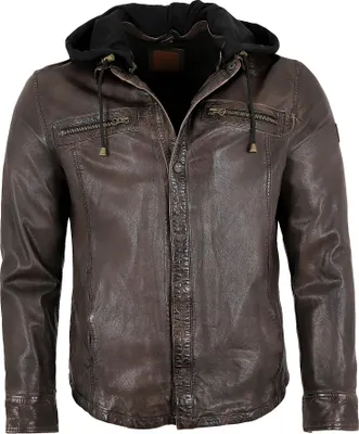 Produktbild von Redpoint - Herren Lederjacke Lammnappa Kapuze dunkelbraun : 58