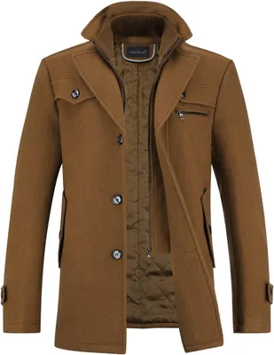 Produktbild von Mittelgroße Herrenjacken für den Winter, im Stil eines Woll-Trenchcoats, mit gesteppter Innenfütterung, in Braun