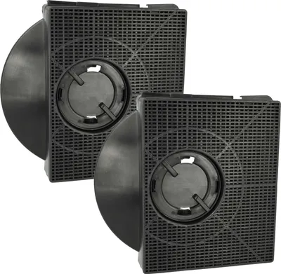 Two black carbon filters for a range hood, displayed against a white background.