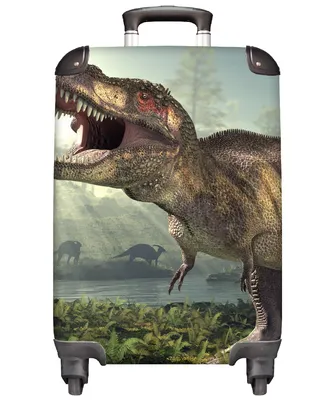 Obrázek produktu pro Kufr Příruční zavazadlo na kolečkách Malý cestovní kufr na 4 kolečkách Dino - Tráva - Kresba - Děti - Chlapci - Velikost kabiny < 55x40x23 cm a