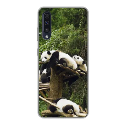 Produktbild von MuchoWow® Handyhülle Schutzhülle Hülle für Samsung Galaxy A30s Pandas - Holz - Treppe Silikon Softcase Handy Hülle - Karteninhaber