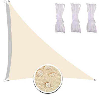 Image de Voile d'ombrage triangulaire, imperméable, 3x3x4,3 mètres, beige. Protection solaire et coupe-vent pour jardin et piscine