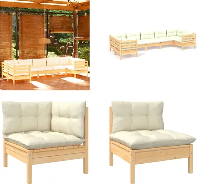 Produktbild von vidaXL 7 tlg. Garten Lounge Set mit Creme Kissen Kiefernholz - Garten-Lounge-Set - Garten-Lounge-Sets - Gartenmöbel-Set - Gartenmöbel-Sets