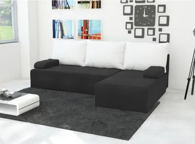 Produktbild von Easy4You Ecksofa Mini L-Form Schwarz/Weiss – 202x79x140 cm - Schlafsofa mit Bettkasten und Schlaffunktion - Eckcouch mit Stauraum – Rechts – Stoff Mikrophase 15/31