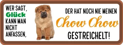 Produktbild von vianmo Holzschild 10x27 cm Chow Hund gestreichelt Tier Haustier