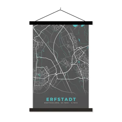 Produktbild von MuchoWow® Textilposter Erfstadt - Stadtplan - Blau - Karte - Deutschland 120x180 cm mit schwarzem Rahmen - Fotos