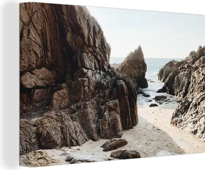Produktbild von OneMillionCanvasses® - Leinwandbilder - 150x100 cm, Strand - Sommer - Felsen, Wandbilder Kunstdruck Wanddekoration - Foto auf Leinwand - Gemälde auf Holzrahmen