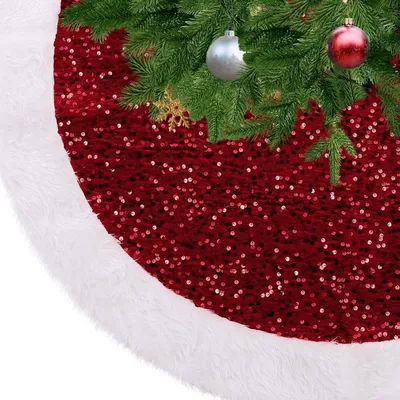 Immagine prodotto di Copertura rotonda per albero di Natale, con paillettes rosse, diametro 122 cm