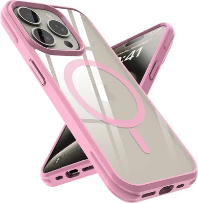 Immagine prodotto di Custodia per Apple iPhone 15 PRO protettiva in ROSA Custodia compatibile MagSafe con retro trasparente