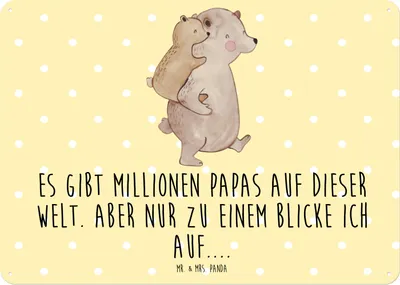 Produktbild von Mr. & Mrs. Panda Schild Papa Bär DIN A5 - Gelb Pastell - Geschenk, Wandbild, Türschild, Magnetschild, Vorbild, Blechschild, Vatertag, Vater, Muttertag, Geburtstag, tafel