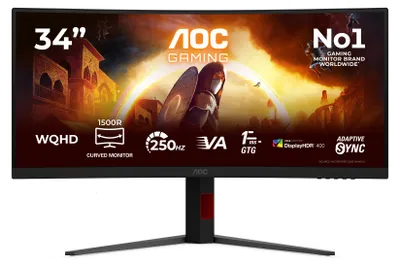 Produktbild von AOC G4 CU34G4ZCA, 86,4 cm (34"), 3440 x 1440 Pixel, Wide Quad HD, 1 ms, Schwarz, Rot