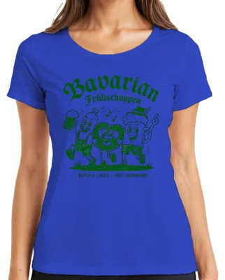 Immagine prodotto di Maglietta da donna, blu, taglia 3XL, con motivi bavaresi: "Frühschoppen", "Weißwurst", "Brezel", "Bier", "Lederhose", "Dirndl", "Wiesn"