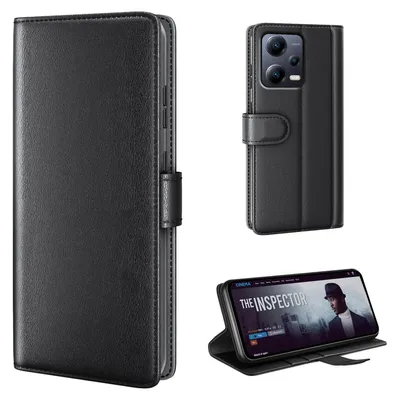 Produktbild von Echtleder Handyhülle für Xiaomi Redmi Note 12 5G Lederhülle Cover Case Tasche Klapphülle Fliphülle Leder Hülle Farbe: Schwarz