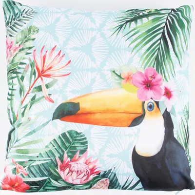 Produktbild von Outdoor Kissen Tukan Blüten Blätter bunt 45x45cm