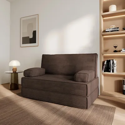 Produktbild von Masseno Schaumstoffsofa LADIA mit Schlaffunktion, Schlafsofa, Wohnzimmersofa, Couch, Sofa, Bettsofa, Kordstoff – Braun POSO 06