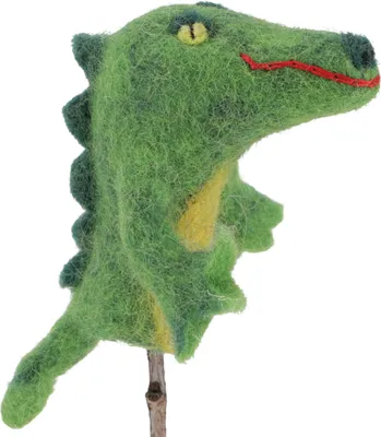 Produktbild von Handgemachte Fingerpuppe aus Filz - Krokodil, Grün, Wolle, 9*4*3 cm, Deko aus Filz