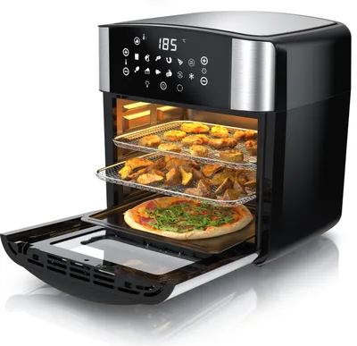 Produktbild von Arendo Heißluftfritteuse 16L, Multifunktionsofen 1800W mit 10 Programmen, Airfryer mit Frittierbehälter, Trommelkorb & Drehspieß, BPA-frei, Edelstahl/Schwarz