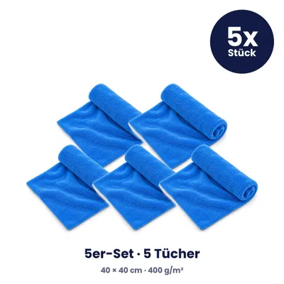 Produktbild von Mikrofasertuch Auto Korallenfleece 40 x 40 cm, 400 g/m² – weiches Poliertuch & Trockentuch für Lack, Scheiben & Innenraum – Blau, 5er-Set