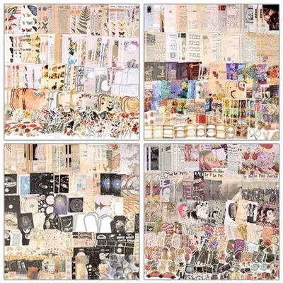 Produktbild von Set van vintage scrapbooking stickers en papier, 800 stuks, doe-het-zelf retro journal-benodigdheden, decoratieve sticker- en papierset voor plakboek en bullet journal - verzameling