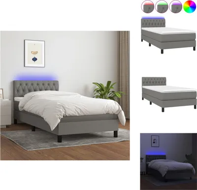 Immagine prodotto di vidaXL Letto a molle con materasso e LED in tessuto grigio scuro 90x190 cm - Letti e strutture letto