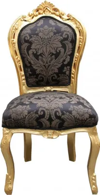 Produktbild von Casa Padrino Barock Esszimmer Stuhl Schwarz Muster / Gold ohne Armlehnen - Antik Möbel