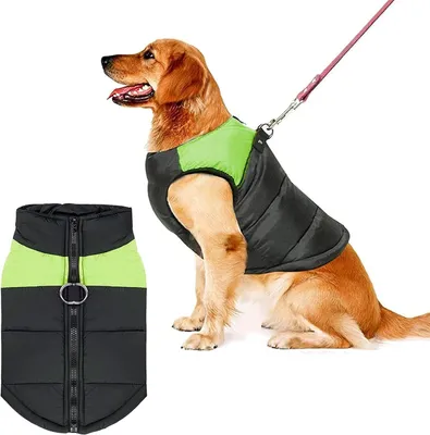 Produktbild von Hundemantel Winterjacke Hundejacke wasserdichte Winter Jacke Warm Winterweste für Kleine Mittlere Große Hunde Gefütterter Brustschutz(L, Grün)