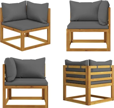 Produktbild von vidaXL Modular Ecksofa mit Dunkelgrauen Kissen Akazie Massivholz - Ecksofa - Ecksofas - Sofa - Sofas