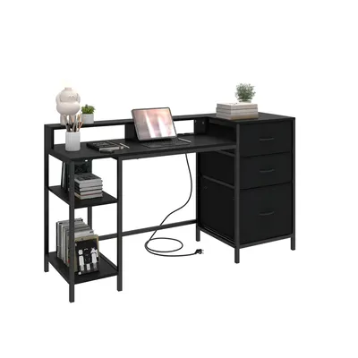 Produktbild von YITAHOME Computertisch Schreibtisch mit 3 Schubladen und Steckdose, Bürotisch, 144x50x87 cm, Schwarz