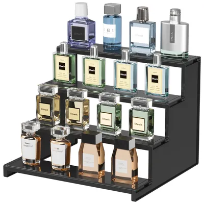 Gestuftes Display-Regal, 4 Ebenen, Kunststoff, 30,5 cm, schwarz