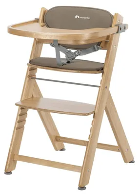 Image de Bebeconfort Timba 2 avec coussin, chaise haute évolutive pour bébé, à partir de 6 mois, jusqu'à 110 kg, chaise haute ergonomique en bois pour bébés et enfants, bois naturel + beige