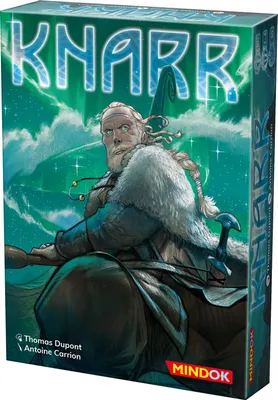 A product box for the board game Knarr, showing artwork of a character and the game title.