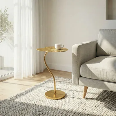 Produktbild von WOHNLING Beistelltisch Aluminium Gold 40x38cm Blattform Anstelltisch Wohnzimmertisch Moderner Loungetisch Edler Blumentisch Couchtisch Wohnzimmer