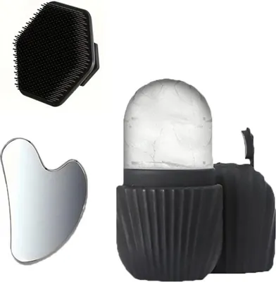 Produktbild von Gesichtsmassage Set l Gua Sha Edelstahl Eisroller Gesichtsreiniger Set Hautpflege Jawline Massage Gesicht Roller Beauty Tool neu