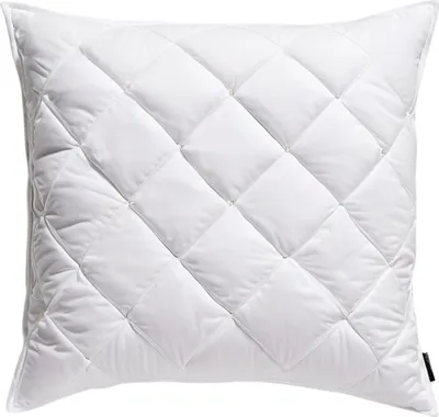A white quilted pillow is shown against a white background.