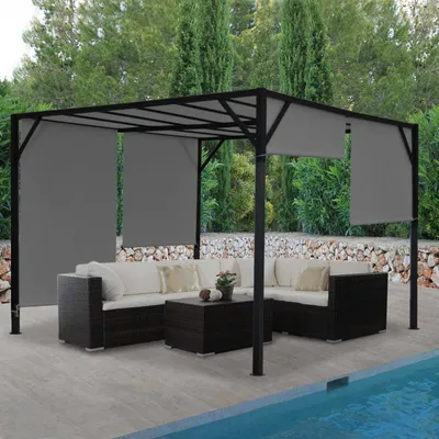 Zdjęcie produktu dla Pergola Baia, zadaszenie patio pawilonu ogrodowego, solidna stalowa rama 6 cm + rozsuwany dach szary ~ 4x3m