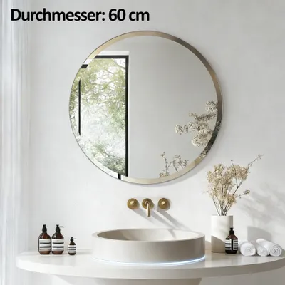 Produktbild von Vrygle Wandspiegel Runder 70 cm, HD Dekospiegel Silber mit abgeschrägtem Design