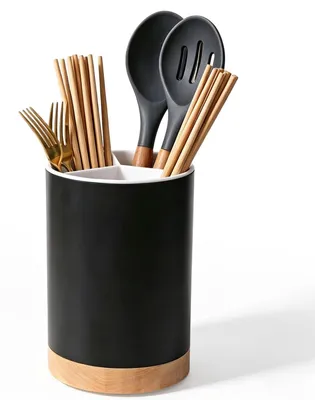 Image de Support de rangement pour ustensiles de cuisine avec cloison amovible - Noir